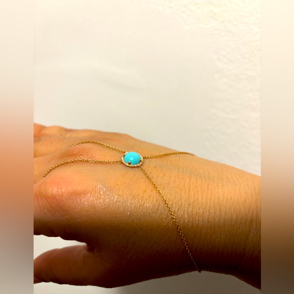 14 karat rose gold Finger Bracelet Ring. Wrist to finger Ring with Real Diamonds